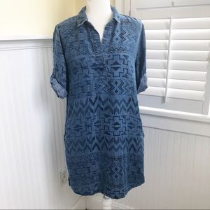 Philosophy Blue Aztec Print Chambray Dress Medium